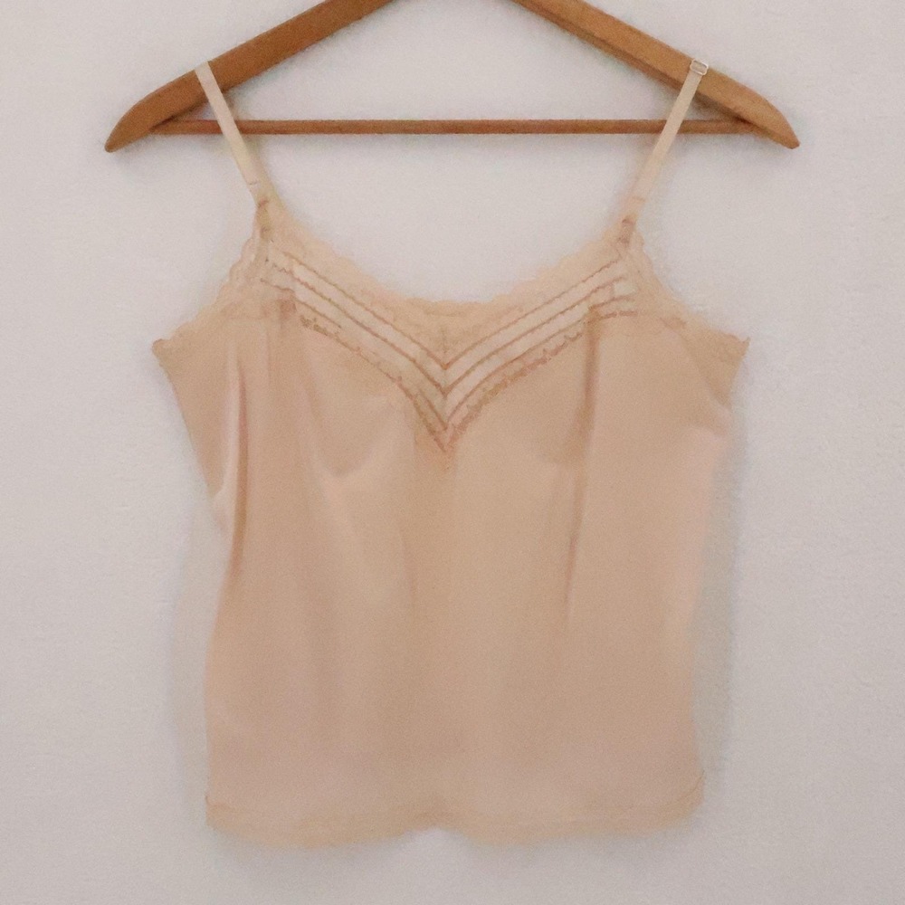 Lady Cameo Vintage 90s Lace Camisole Top Womens Size M Tan Lingerie Layering
